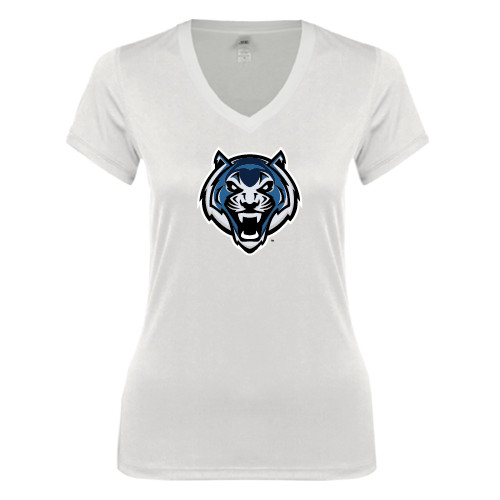  Next Level Womens White Ideal V Tee - Tiger Head
