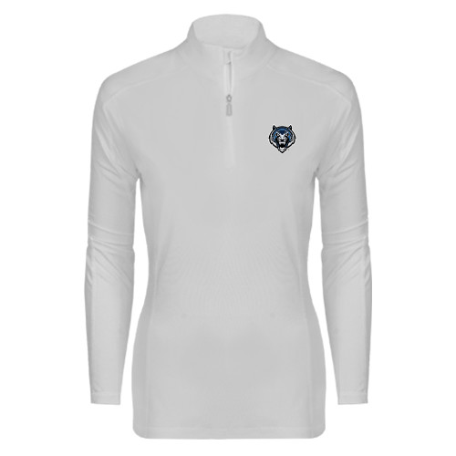  Syntrel Womens White Interlock 1/4 Zip - Tiger Head