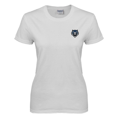  Womens White Short Sleeve Tee - Tiger Head