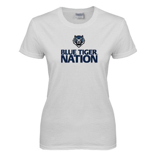  Womens White Short Sleeve Tee - Blue Tiger Nation