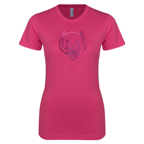  Next Level Womens Fuchsia Boyfriend Tee - Tiger Head Foil