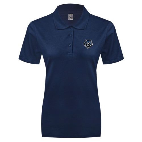  Womens Silk Touch Navy Pique Polo - Tiger Head