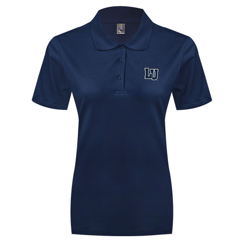  Womens Silk Touch Navy Pique Polo - Interlocking LU