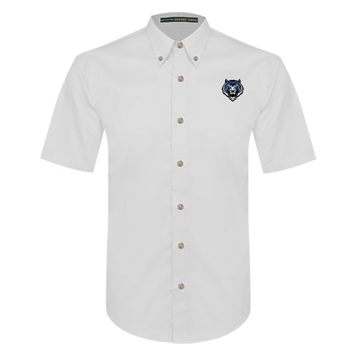  White Twill Button Down Short Sleeve - Tiger Head