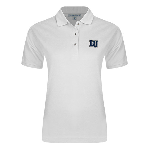  Womens Silk Touch White Pique Polo - Interlocking LU