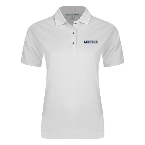  Womens Silk Touch White Pique Polo - Lincoln