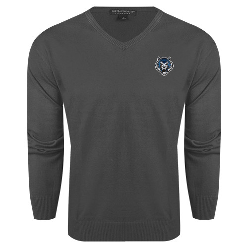 Charcoal Heather VNeck Sweater - Tiger Head