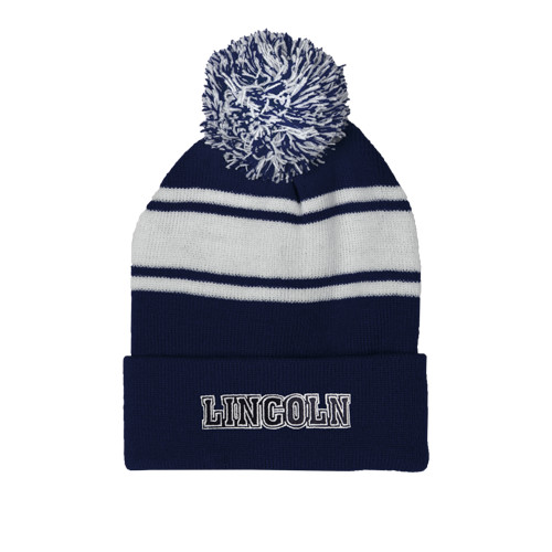  Navy/White Two Tone Knit Pom Beanie w/Cuff - Lincoln