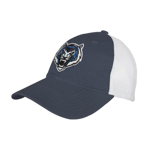 Steel Blue/White Mesh Back Unstructured Low Profile Hat - Tiger Head