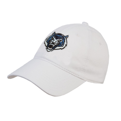  White Unstructured Adjustable Low Profile Hat - Tiger Head