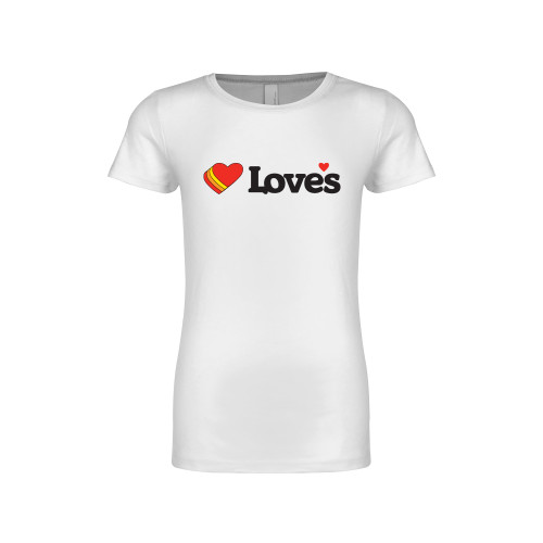  Next Level Girls White Fashion Fit T Shirt - Loves Travel Stops & Country Stores Loves Primary Mark Flat