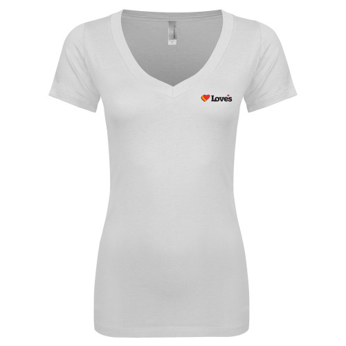  Next Level Womens White Ideal V Tee - Loves Travel Stops & Country Stores Loves Primary Mark Flat