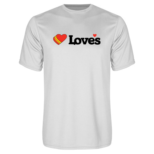  White Performance Tee - Loves Travel Stops & Country Stores Loves Primary Mark Flat