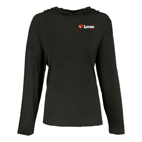  Womens Black Long Sleeve Hooded Tee - Loves Travel Stops & Country Stores Loves Primary Mark Flat