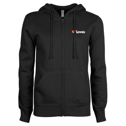  ENZA Womens Black Fleece Full Zip Hoodie - Loves Travel Stops & Country Stores Loves Primary Mark Flat