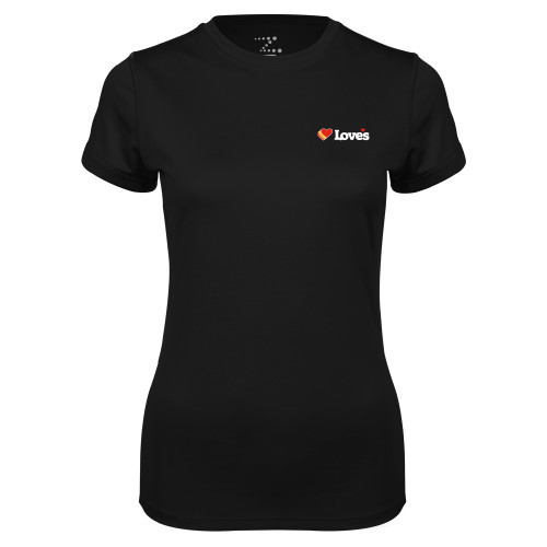  Womens Black Performance Tee - Loves Travel Stops & Country Stores Loves Primary Mark Flat