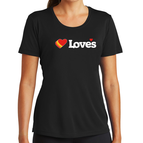  Womens Black Performance Tee - Loves Travel Stops & Country Stores Loves Primary Mark Flat
