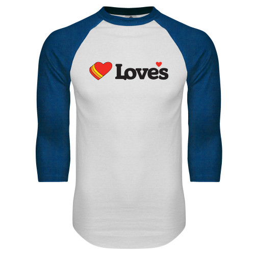  White/Royal Raglan Baseball T Shirt - Loves Travel Stops & Country Stores Loves Primary Mark Flat