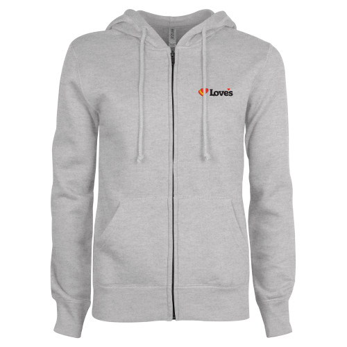  ENZA Womens Grey Fleece Full Zip Hoodie - Loves Travel Stops & Country Stores Loves Primary Mark Flat