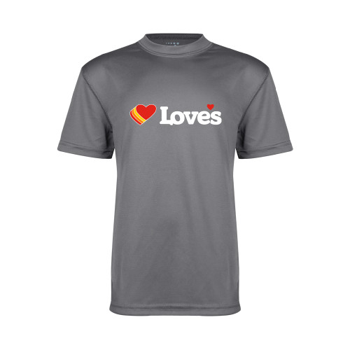  Youth Performance Grey Concrete Tee - Loves Travel Stops & Country Stores Loves Primary Mark Flat