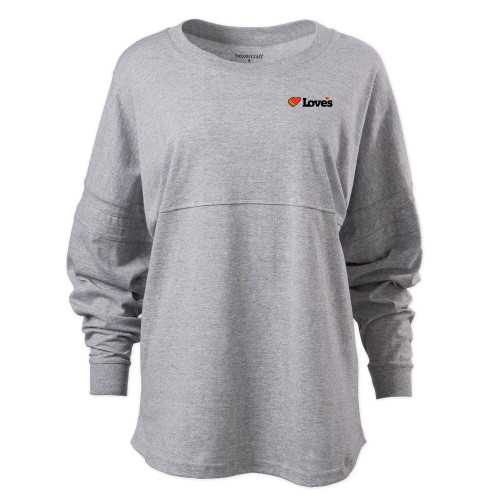 Boxercraft Womens Oxford Grey Heather Pom Pom Jersey Tee - Loves Travel Stops & Country Stores Loves Primary Mark Flat