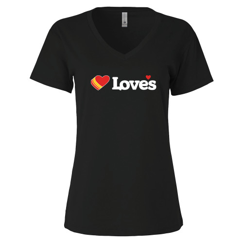  Next Level Womens Black Suede V Neck Tee - Loves Travel Stops & Country Stores Loves Primary Mark Flat