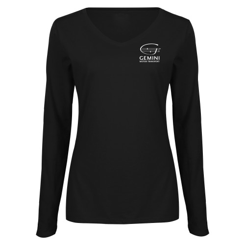  Womens Black Long Sleeve V Neck Tee  - Loves Travel Stops & Country Stores Gemini Motor Transport Stacked