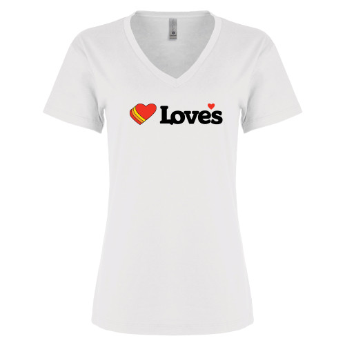  Next Level Womens White Cotton V Neck Tee - Loves Travel Stops & Country Stores Loves Primary Mark Flat
