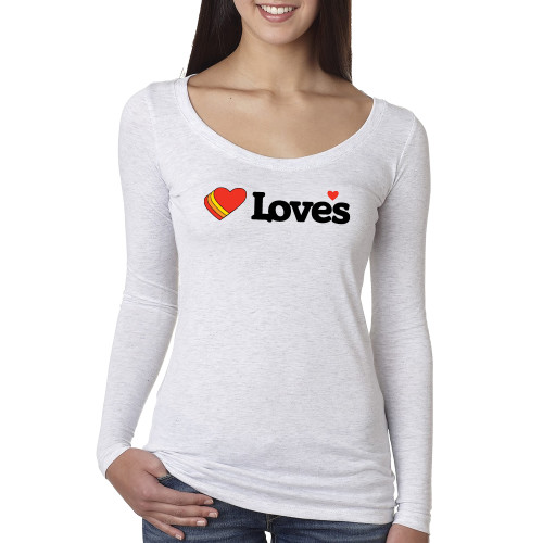 Next Level Womens Heather White Triblend Long Sleeve Scoop Tee - Loves Travel Stops & Country Stores Loves Primary Mark Flat