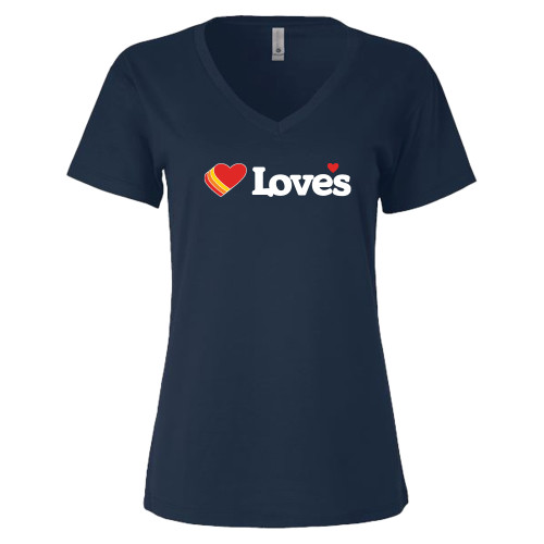  Next Level Womens Navy Sueded V Neck Tee - Loves Travel Stops & Country Stores Loves Primary Mark Flat