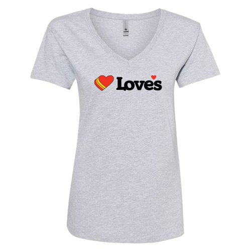  Next Level Womens Heather Grey Cotton V Neck Tee - Loves Travel Stops & Country Stores Loves Primary Mark Flat