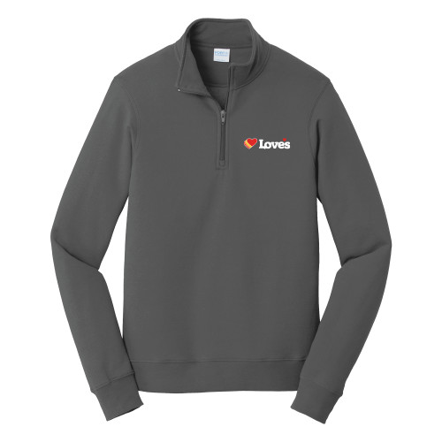  Port & Co Dark Heather Fan Favorite Fleece 1/4 Zip Pullover - Loves Travel Stops & Country Stores Loves Primary Mark Flat