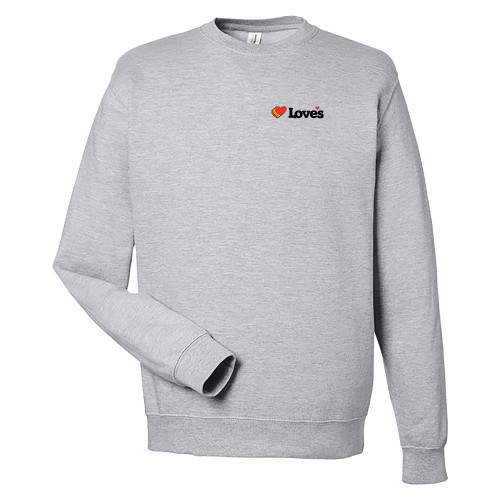  Just Hoods Heather Grey College Fleece Crew - Loves Travel Stops & Country Stores Loves Primary Mark Flat