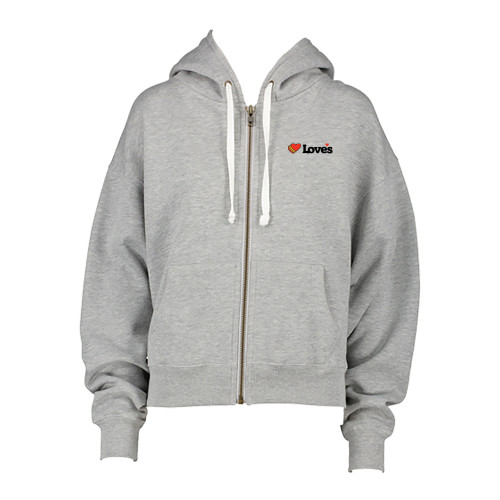  ENZA Womens Grey Boxy Full Zip Hood - Loves Travel Stops & Country Stores Loves Primary Mark Flat