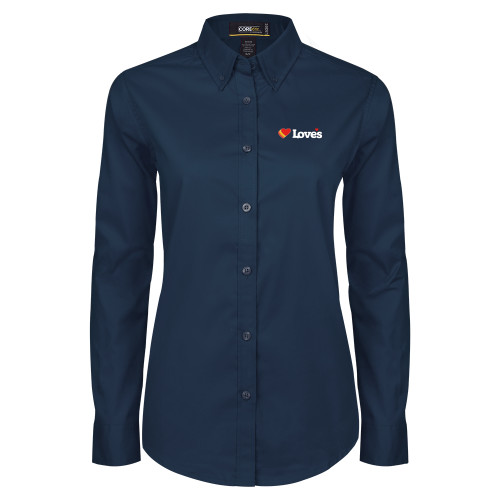  Womens Navy Twill Button Down Long Sleeve  - Loves Travel Stops & Country Stores Loves Primary Mark Flat