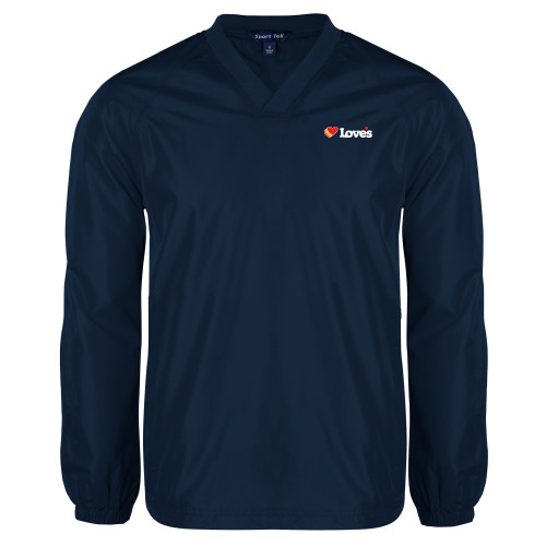  Navy V Neck Raglan Windshirt - Loves Travel Stops & Country Stores Loves Primary Mark Flat