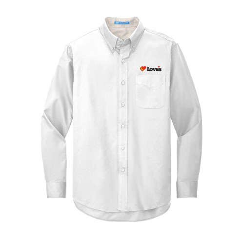  White Twill Button Down Long Sleeve - Loves Travel Stops & Country Stores Loves Primary Mark Flat