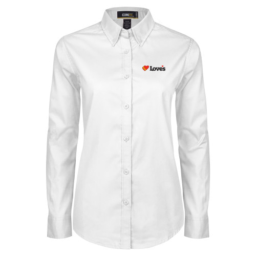  Womens White Twill Button Down Long Sleeve - Loves Travel Stops & Country Stores Loves Primary Mark Flat
