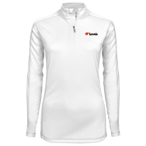  Syntrel Womens White Interlock 1/4 Zip - Loves Travel Stops & Country Stores Loves Primary Mark Flat