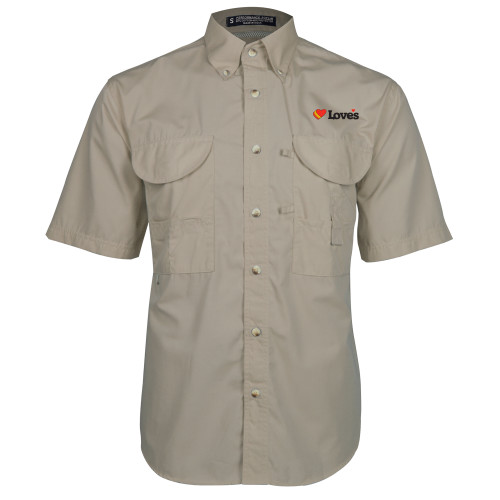  Khaki Fishing Shirt Performance Short Sleeve - Loves Travel Stops & Country Stores Loves Primary Mark Flat