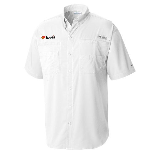  Columbia White Tamiami Performance Short Sleeve Shirt - Loves Travel Stops & Country Stores Loves Primary Mark Flat
