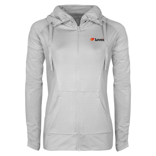  Womens White Sport Wick Stretch Full Zip Jacket - Loves Travel Stops & Country Stores Loves Primary Mark Flat