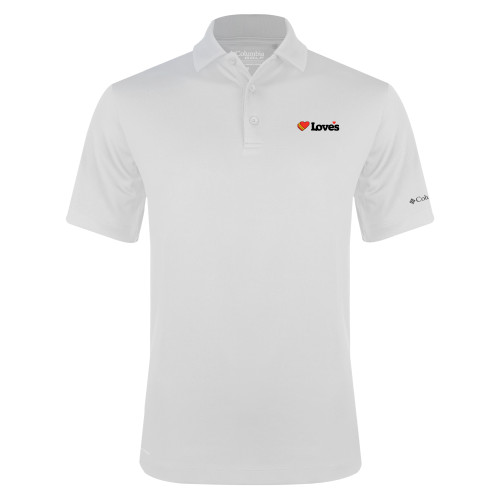  Columbia White Omni Wick Drive Polo - Loves Travel Stops & Country Stores Loves Primary Mark Flat