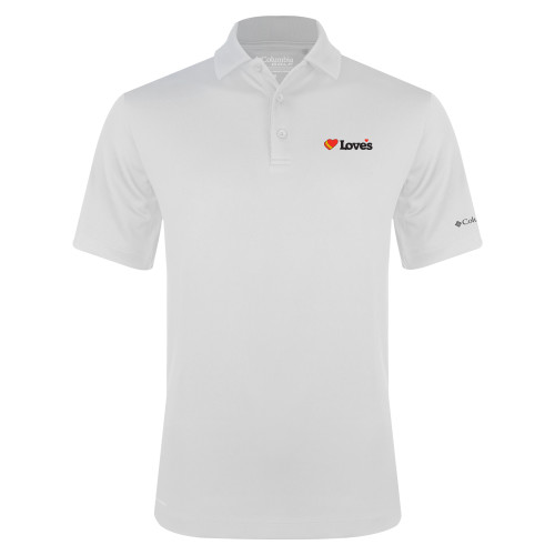  Columbia White Omni Wick Drive Polo - Loves Travel Stops & Country Stores Loves Primary Mark Flat