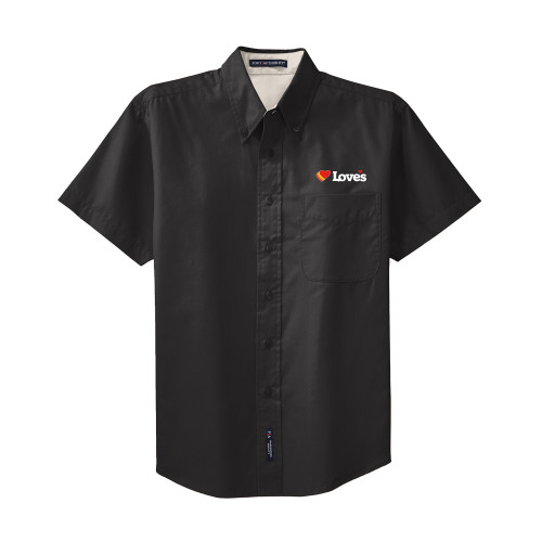  Black Twill Button Down Short Sleeve - Loves Travel Stops & Country Stores Loves Primary Mark Flat