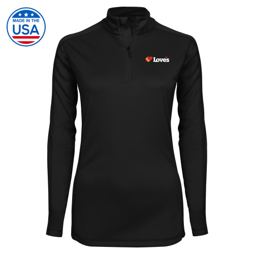  Syntrel Womens Black Interlock 1/4 Zip - Loves Travel Stops & Country Stores Loves Primary Mark Flat