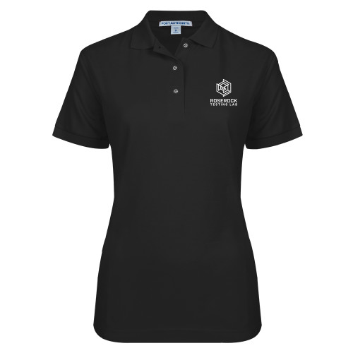  Womens Silk Touch Black Pique Polo - Roserock Testing Lab