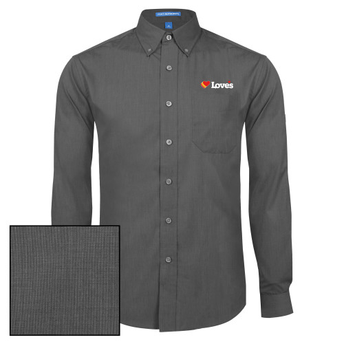  Dark Charcoal Poplin Crosshatch Long Sleeve Button Down - Loves Travel Stops & Country Stores Loves Primary Mark Flat
