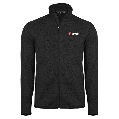  Black Heather  Sweater Fleece Jacket - Loves Travel Stops & Country Stores Loves Primary Mark Flat