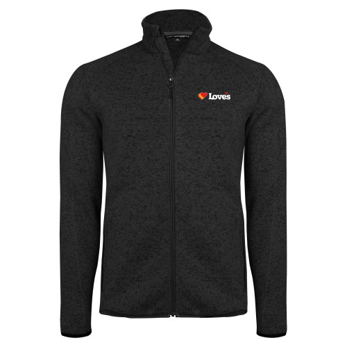  Black Heather  Sweater Fleece Jacket - Loves Travel Stops & Country Stores Loves Primary Mark Flat